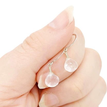 Earrings - Sterling Gemstone Drops (Rose Quartz) by Foamy Wader