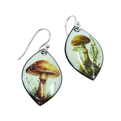 Earrings - Wide Marquise (Mushrooms on Pale Blue) by Magpie Mouse Studios