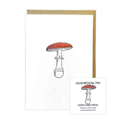 Gift Bundle - Fly Agaric Mushroom Card and Enamel Pin Set by Green Bird Press