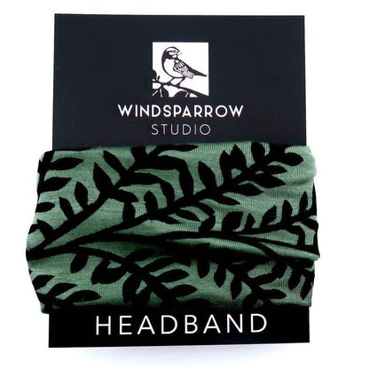 Headbands - Leafy Branch on Moss Green by Windsparrow Studio