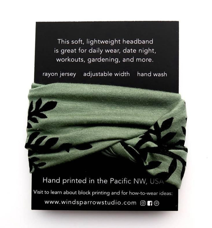 Headbands - Leafy Branch on Moss Green by Windsparrow Studio