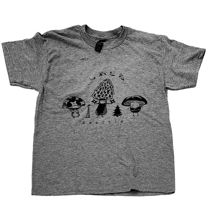 Kids Tee - Mushroom Trio on Gray Crew Neck (Youth S - XL) by Namu