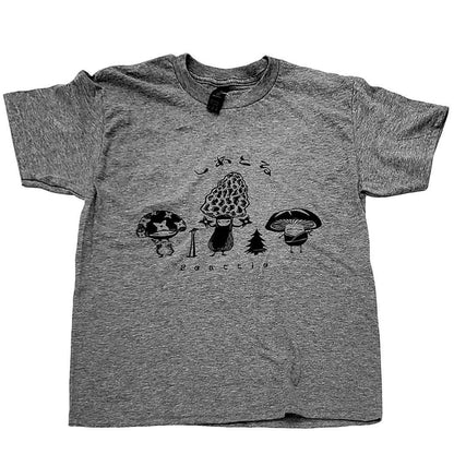 Kids Tee - Mushroom Trio on Gray Crew Neck (Youth S - XL) by Namu