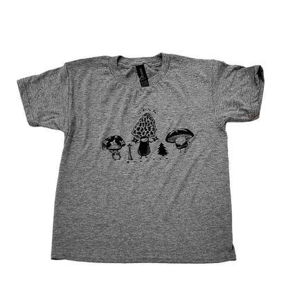 Kids Tee - Mushroom Trio on Gray Crew Neck (Youth S - XL) by Namu