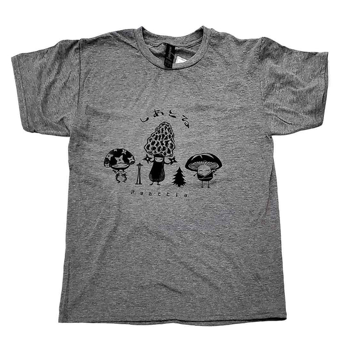 Kids Tee - Mushroom Trio on Gray Crew Neck (Youth S - XL) by Namu