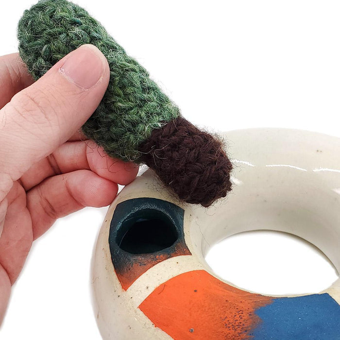 Large Plush Cactus - Pilosocereus Pachycladus in Orange Blue Donut Pot by Hook And Wheel