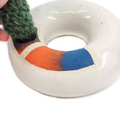 Large Plush Cactus - Pilosocereus Pachycladus in Orange Blue Donut Pot by Hook And Wheel
