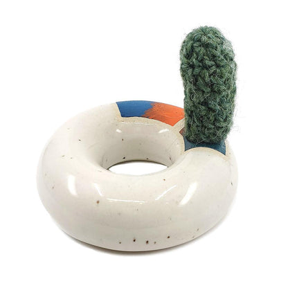 Large Plush Cactus - Pilosocereus Pachycladus in Orange Blue Donut Pot by Hook And Wheel