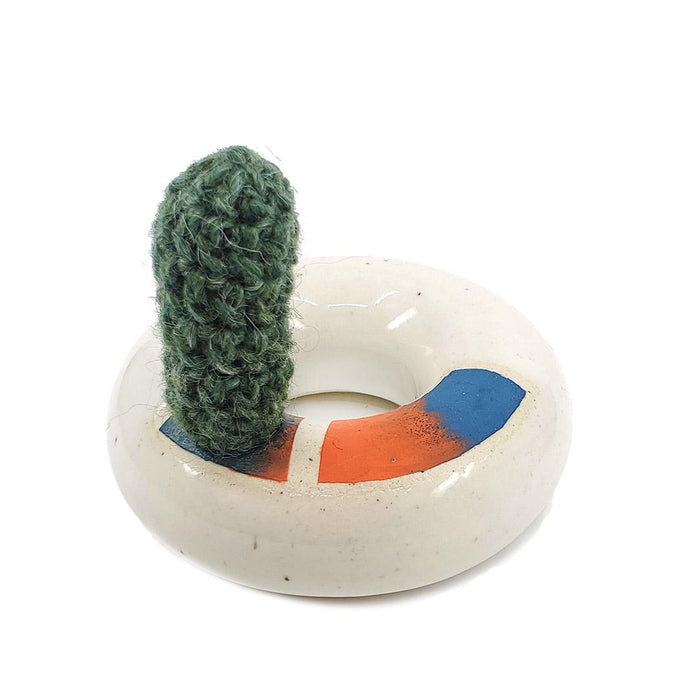 Large Plush Cactus - Pilosocereus Pachycladus in Orange Blue Donut Pot by Hook And Wheel