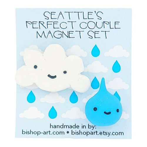Magnet Set - Cloud and Raindrop Couple by bishopart