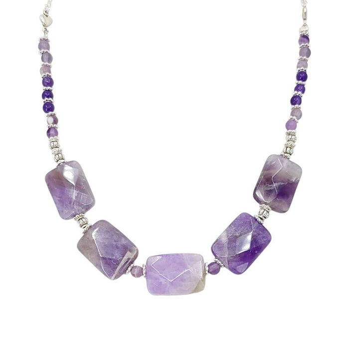Necklace - Amethyst Rectangle Five Beads by Tiny Aloha