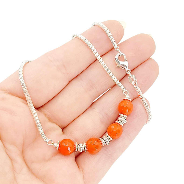 Necklace - Beaded Curved Bar (Orange Topaz) by Tiny Aloha