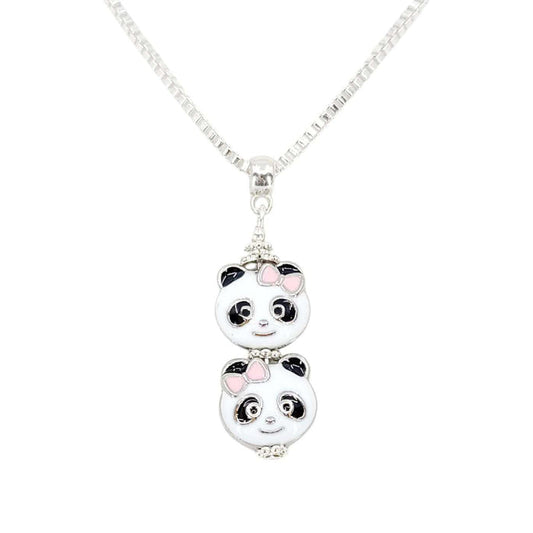 Necklace - Double Panda Pendant (Silver Plate) by Tiny Aloha