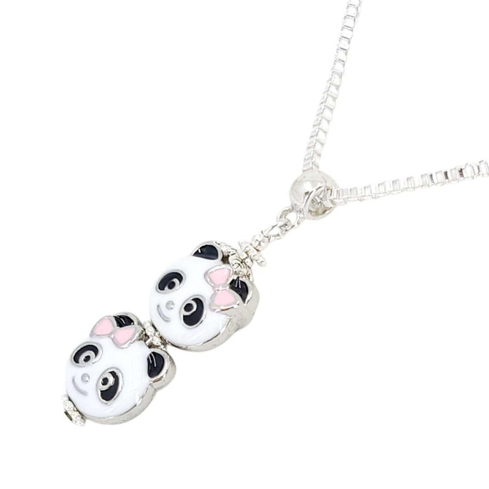 Necklace - Double Panda Pendant (Silver Plate) by Tiny Aloha
