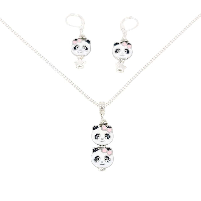 Necklace - Double Panda Pendant (Silver Plate) by Tiny Aloha