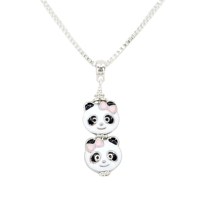 Necklace - Double Panda Pendant (Silver Plate) by Tiny Aloha