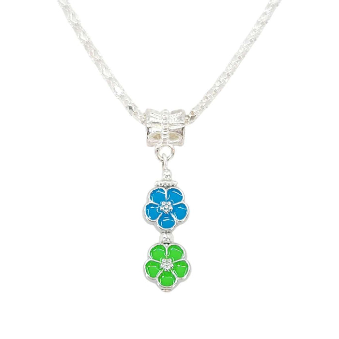 Necklace - Double Small Flower Pendant (Blue Green, Silver Plate) by Tiny Aloha