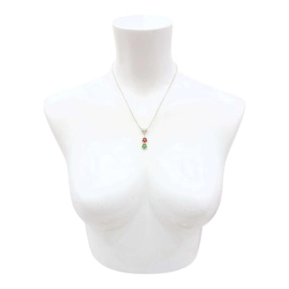 Necklace - Double Small Flower Pendant (Red Green, Silver Plate) by Tiny Aloha