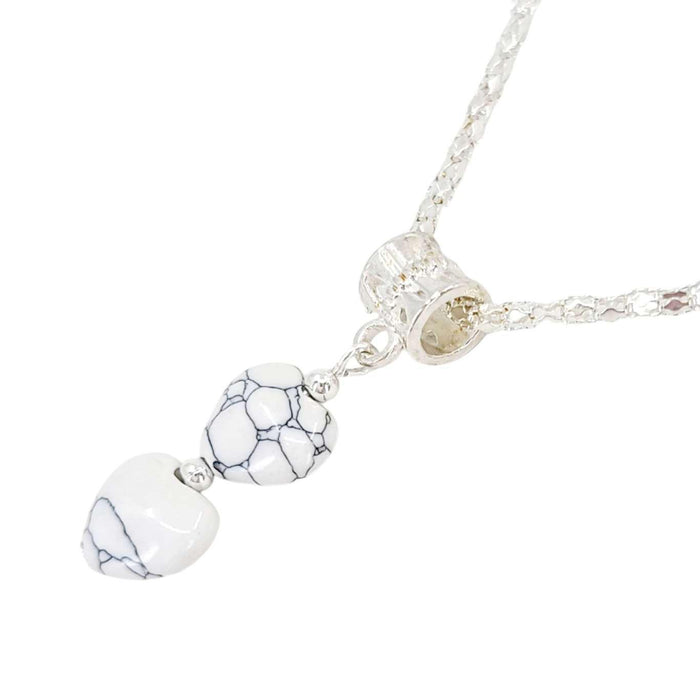 Necklace - Double Small Heart Pendant (White Crackle, Silver Plate) by Tiny Aloha