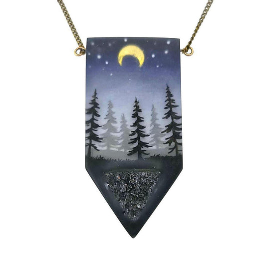 Necklace - Druzy Forest Crystal (Brass) by Fernworks
