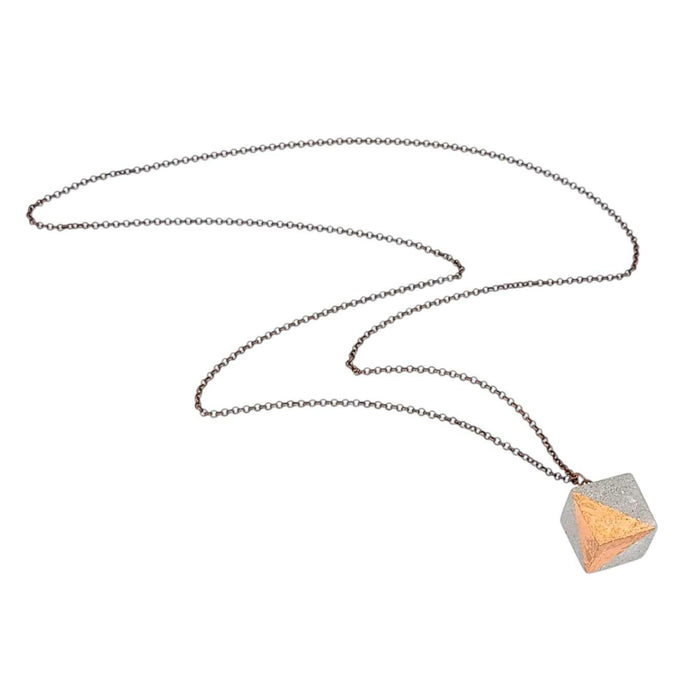Necklace - Gilded Concrete Cube Pendant (Copper) by Studio Corbelle