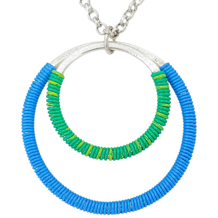 Necklace - Large Double Circle (Blue Green Telecom Wire) by XV Studios