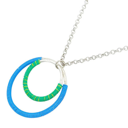 Necklace - Large Double Circle (Blue Green Telecom Wire) by XV Studios