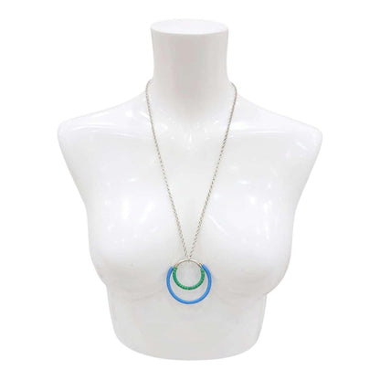 Necklace - Large Double Circle (Blue Green Telecom Wire) by XV Studios