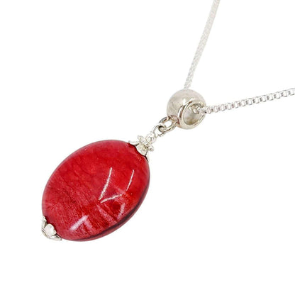 Necklace - Large Oval Pendant (Red Resin, Silver Fill) by Tiny Aloha