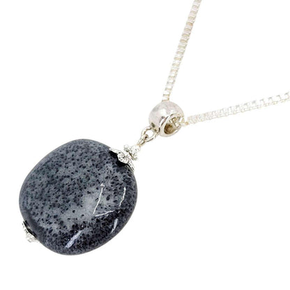Necklace - Large Pillow Pendant (Black Ceramic, Silver Fill) by Tiny Aloha