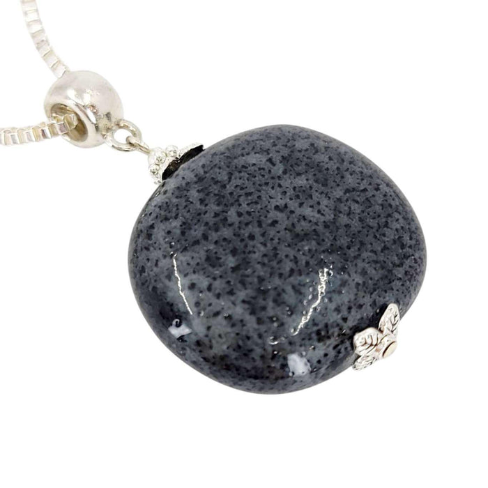 Necklace - Large Pillow Pendant (Black Ceramic, Silver Fill) by Tiny Aloha