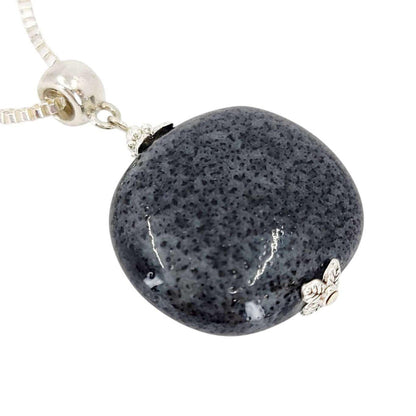 Necklace - Large Pillow Pendant (Black Ceramic, Silver Fill) by Tiny Aloha