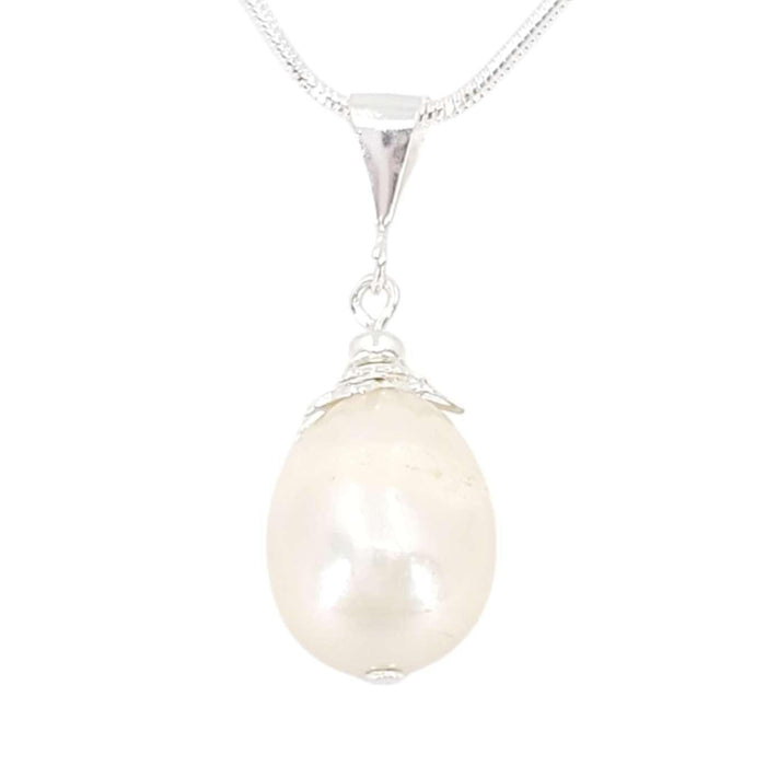 Necklace - Large Single Pearl Pendant (Cream, Silver Fill Snake Chain) by Tiny Aloha