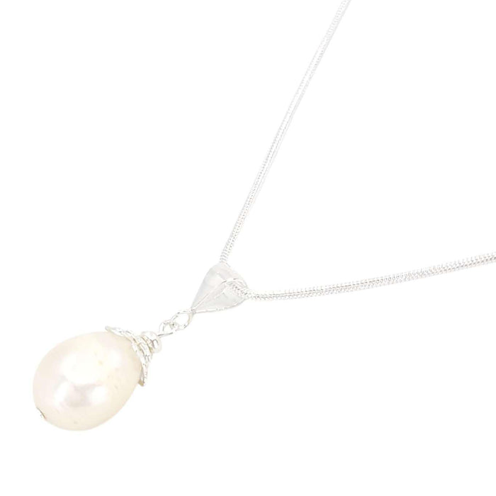 Necklace - Large Single Pearl Pendant (Cream, Silver Fill Snake Chain) by Tiny Aloha