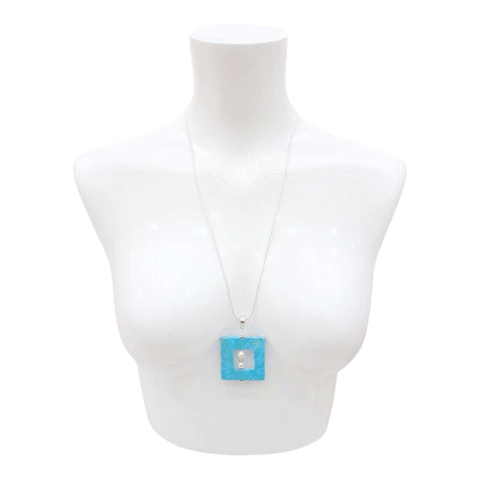 Necklace - Large Square Frame Pendant (Amazonite, Pearl, Sterling Silver) by Tiny Aloha