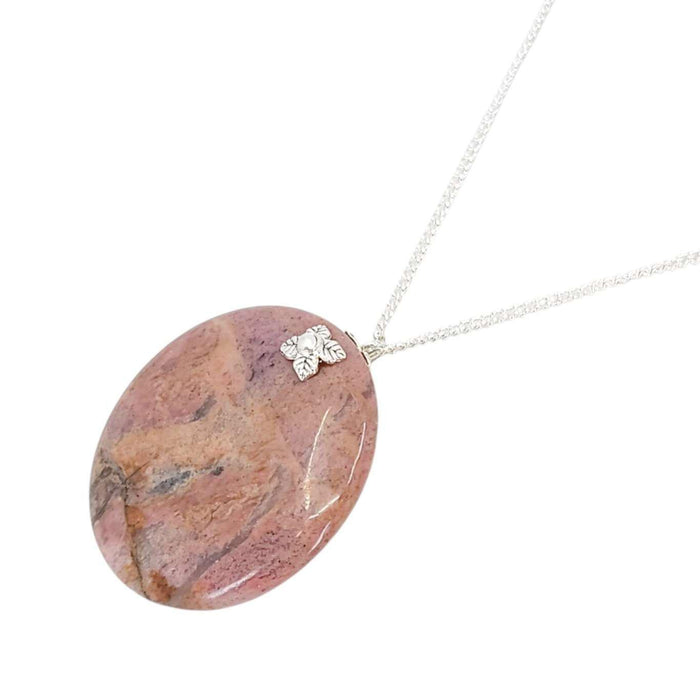 Necklace - Large Stone Coin Pendant (Rhodonite, Silver Plate) by Tiny Aloha