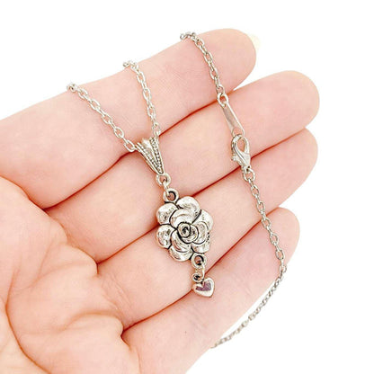 Necklace - Rose Heart Pendant (Silver Plate) by Tiny Aloha