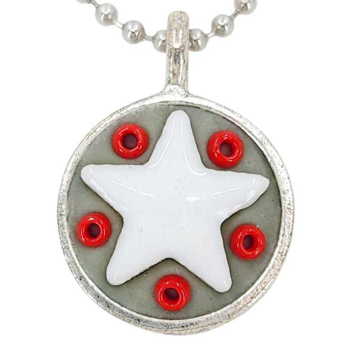 X1WR $35 - White Star - Red Beads - Star Baby Necklace