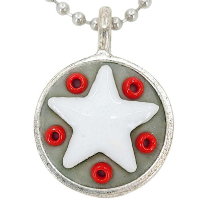 X1WR $35 - White Star - Red Beads - Star Baby Necklace