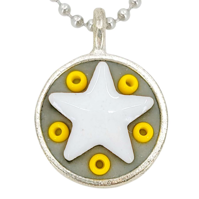 X1WY $35 - White Star - Yellow Beads - Star Baby Necklace