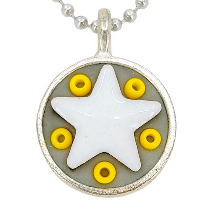X1WY $35 - White Star - Yellow Beads - Star Baby Necklace