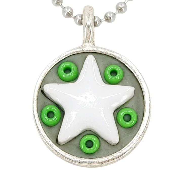 X1WG $35 - White Star - Green Beads - Star Baby Necklace