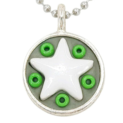 X1WG $35 - White Star - Green Beads - Star Baby Necklace