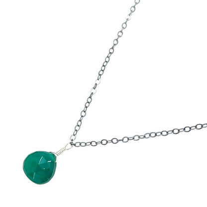 Necklace - Sterling Gemstone Drop (Green Onyx) by Foamy Wader