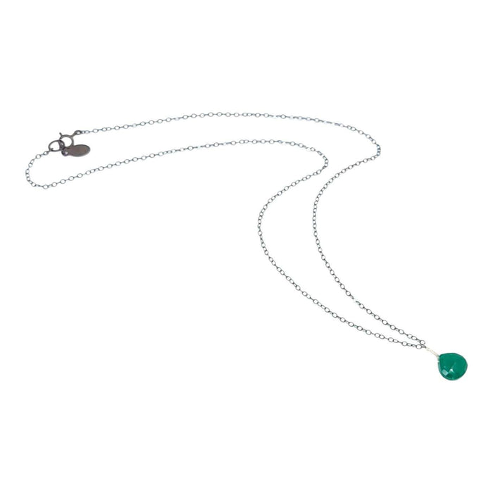 Necklace - Sterling Gemstone Drop (Green Onyx) by Foamy Wader