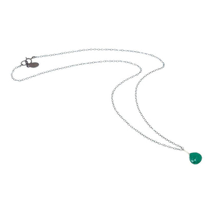 Necklace - Sterling Gemstone Drop (Green Onyx) by Foamy Wader