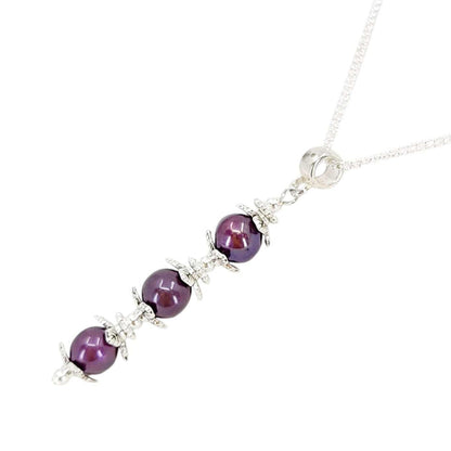 Necklace - Triple Spaced Pearl Pendant (Purple Pearl, Silver Plate) by Tiny Aloha