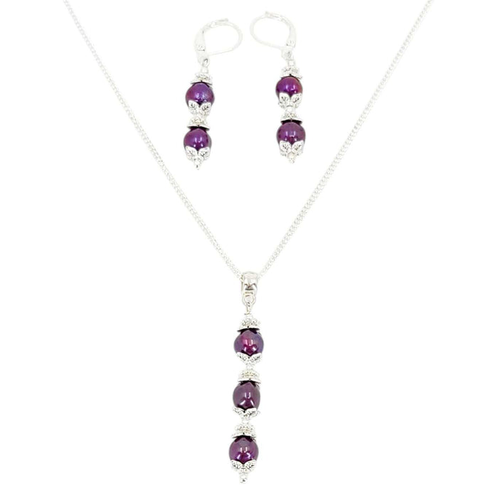 Necklace - Triple Spaced Pearl Pendant (Purple Pearl, Silver Plate) by Tiny Aloha