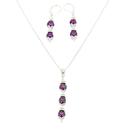 Necklace - Triple Spaced Pearl Pendant (Purple Pearl, Silver Plate) by Tiny Aloha