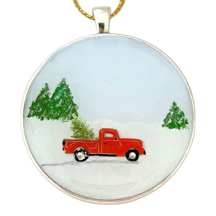 XVX207 $40 - Truck Snow - Round Resin Collage Ornament